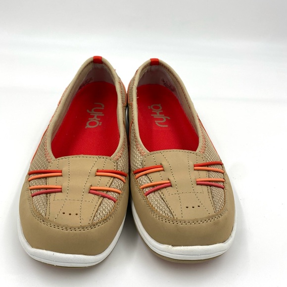 Ryka Tango Slip - On Leather Sneaker Walking Shoe Tan with Orange Accents 7.5w - Picture 3 of 9